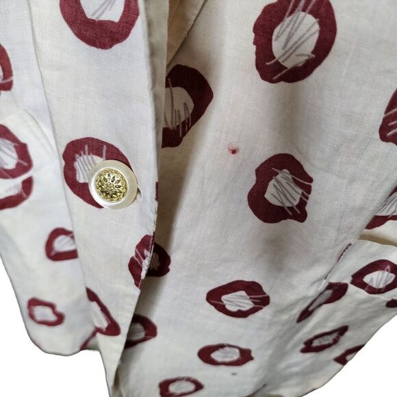 Vintage 80s Geometric Boyfriend Blazer Jacket Womens Size XL White Red Linen - Picture 3 of 9